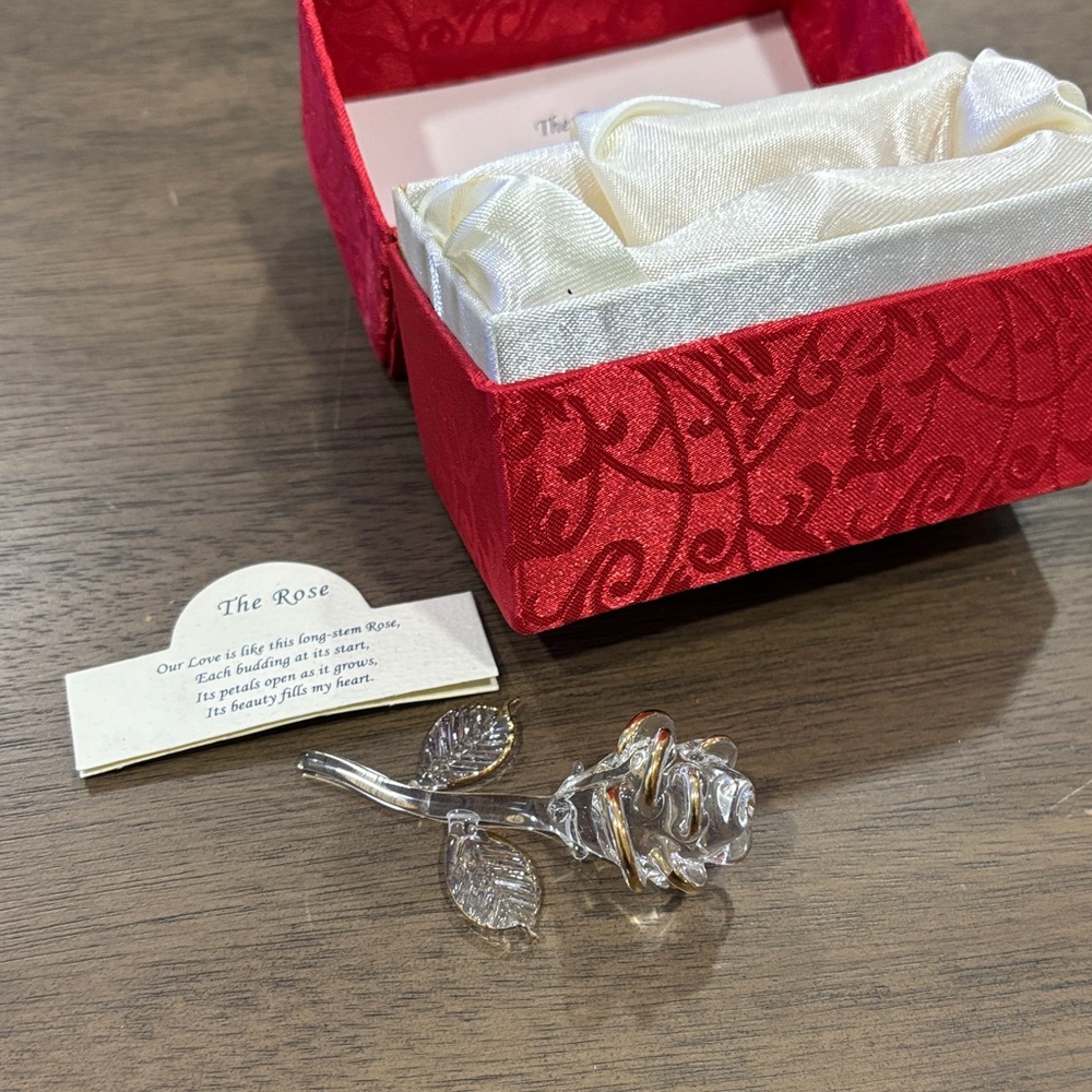 Elegant Blown Glass Crystal Rose with Red Gift Box